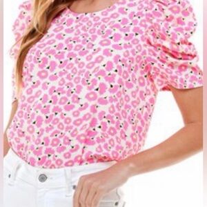 TCEC Pink Floral Puff-Sleeve Blouse